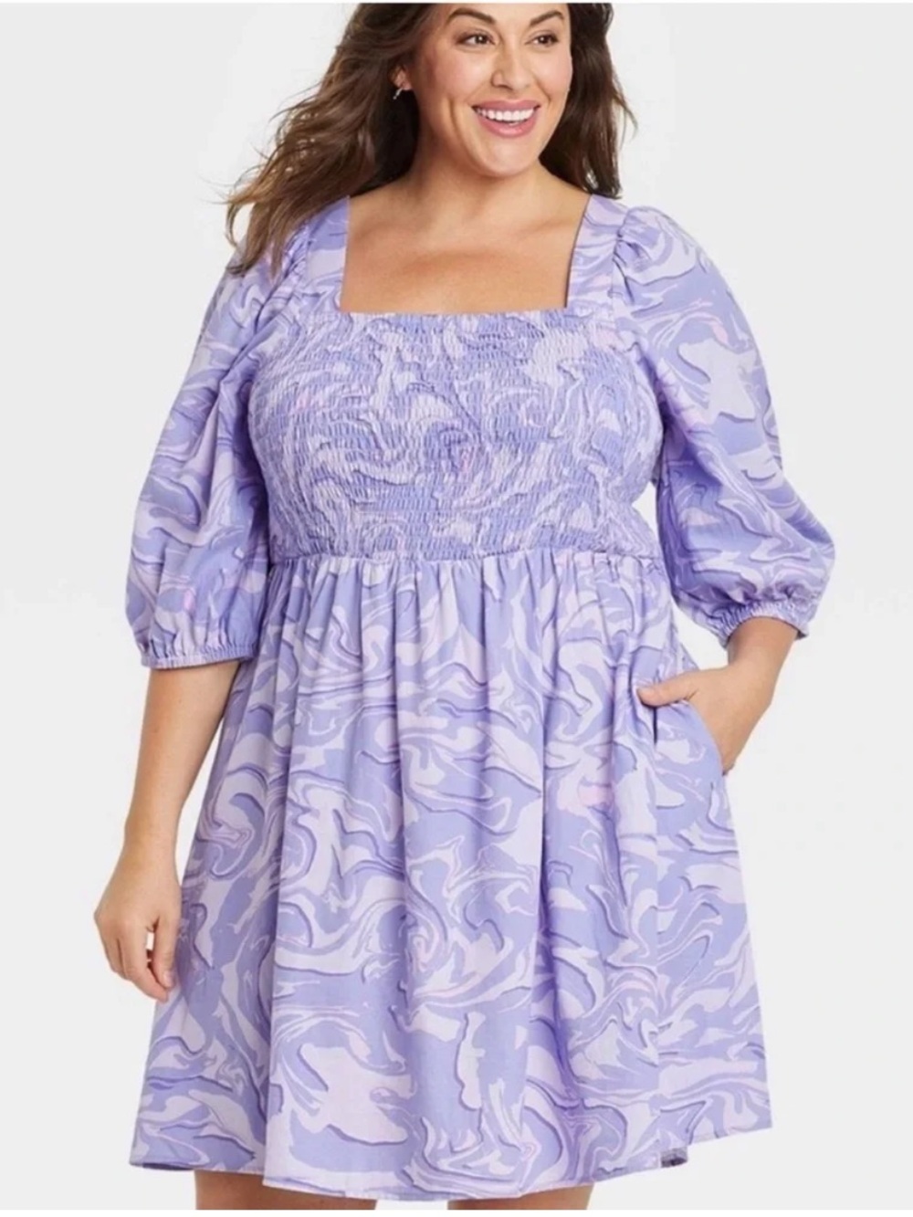 Target- Ava & Viv Plus Size (1X) Lavender Swirl Square-Neck Dress
